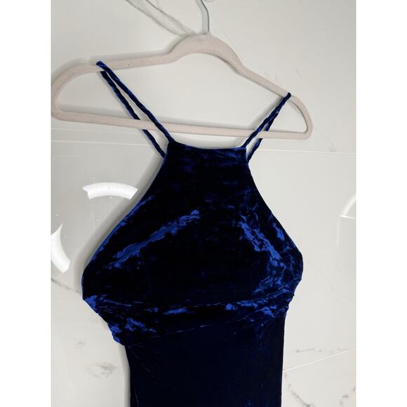 Vtg Morgan & co Prom Dress Maxi Gown Velvet 90s Y2K Glam Goth Halter Open Back - Picture 3 of 12